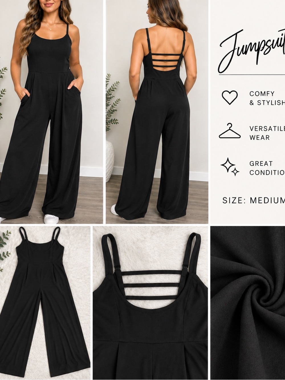 Black Strappy-Back Wide-Leg Jumpsuit by